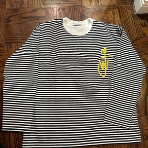 JW Anderson Sweatshirt Navy and White Stripe with Yellow Embroider Logo Size M